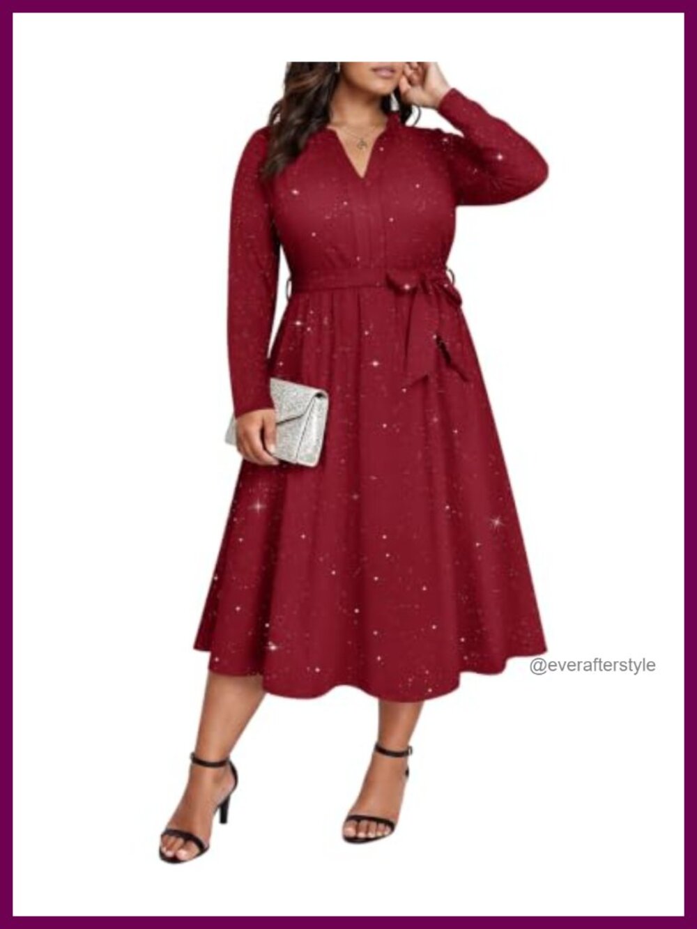 Plus Size Long Sleeve Wrap Midi Dress Floral Fall Wedding Guest